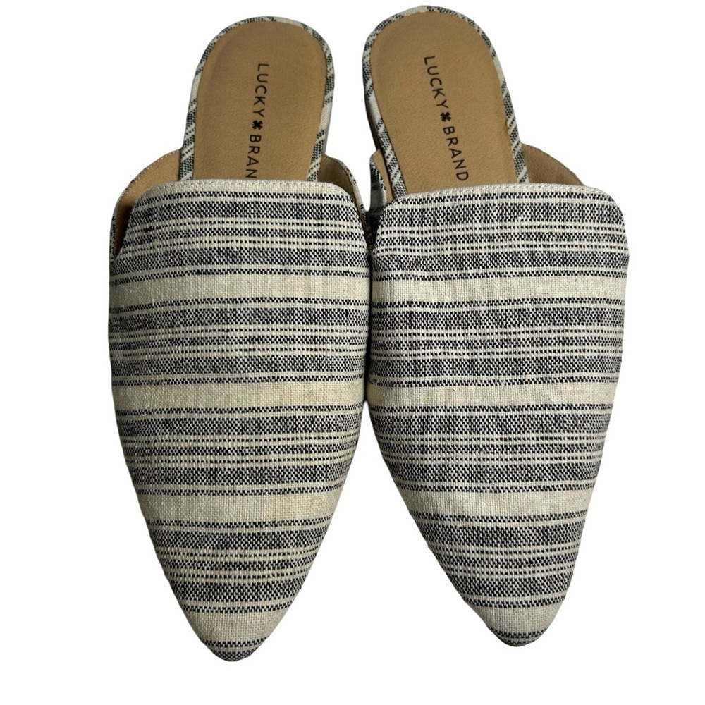 Lucky Brand Women Striped Pointed Toe Mule Flats Shoes Cream Black Size 10
